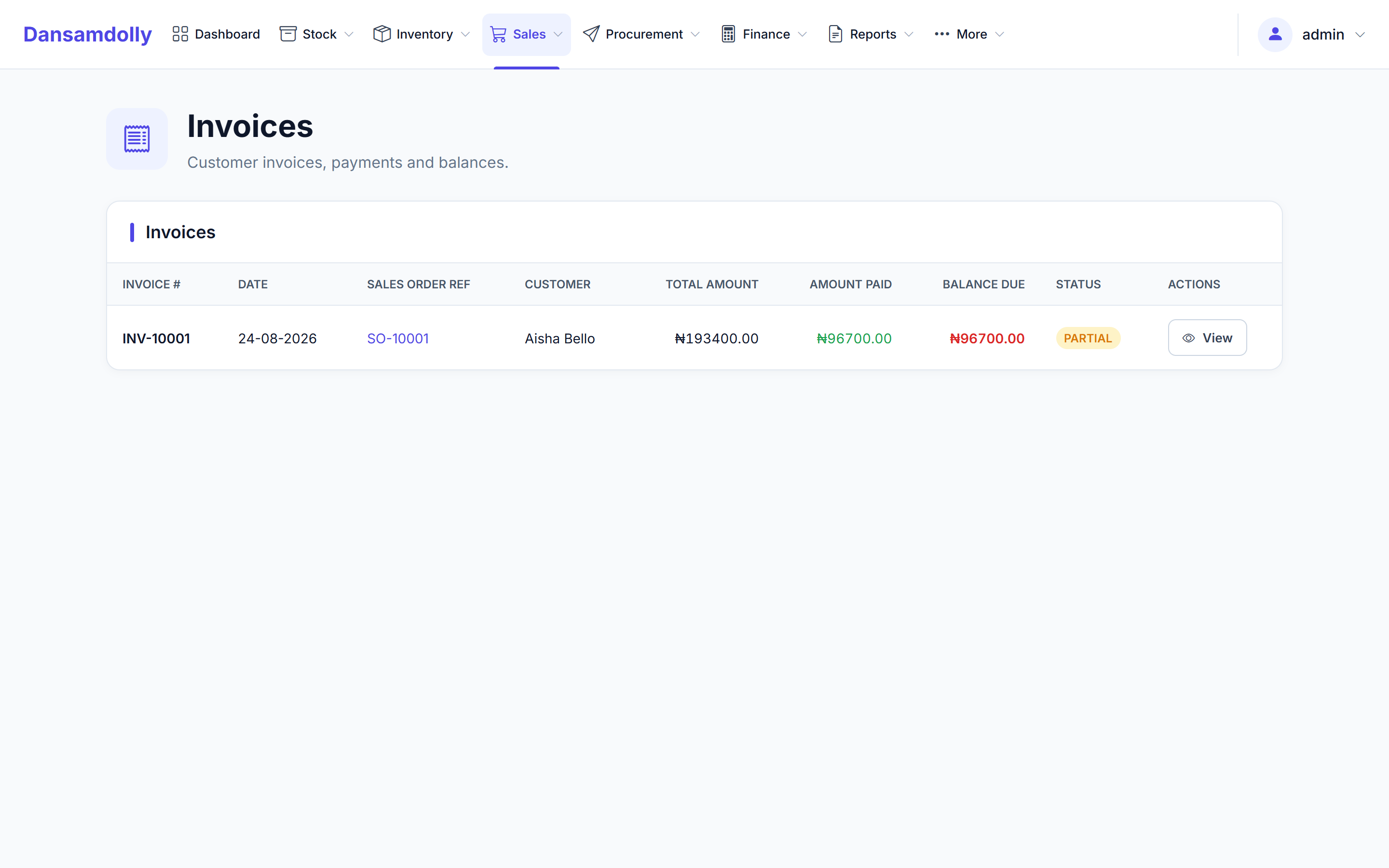 Dansamdolly invoices list