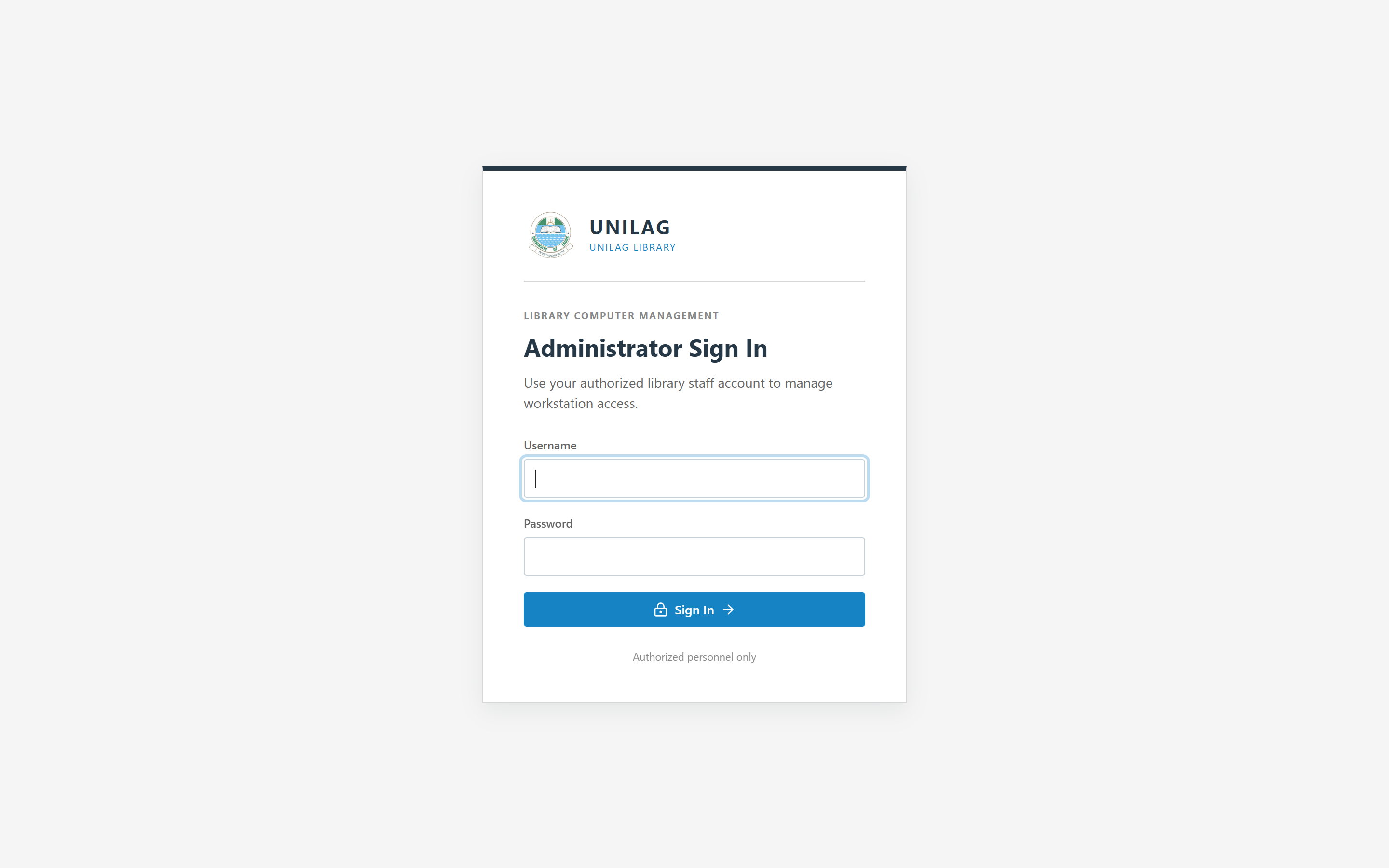 Library Control librarian sign-in screen