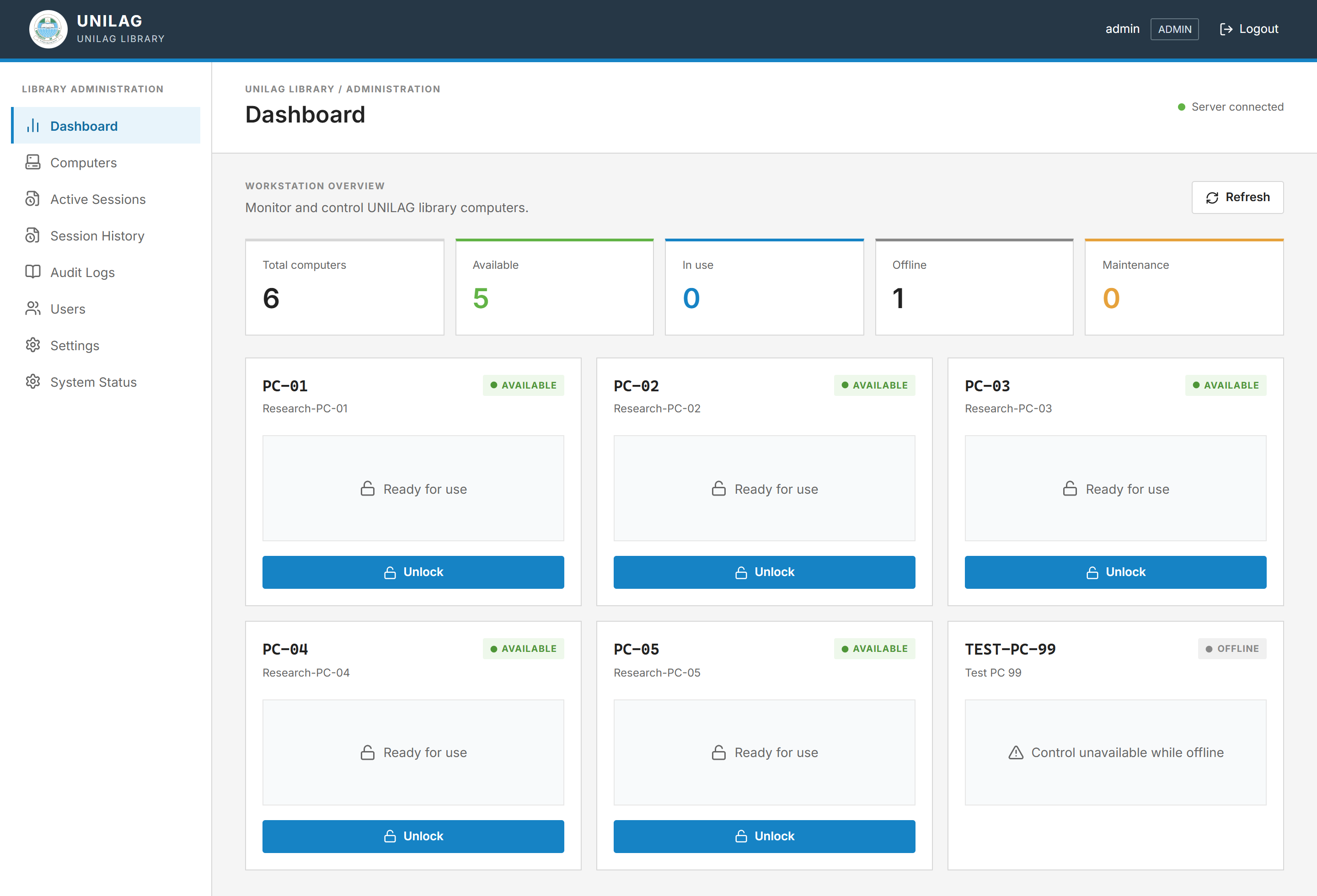 Library Control web admin dashboard